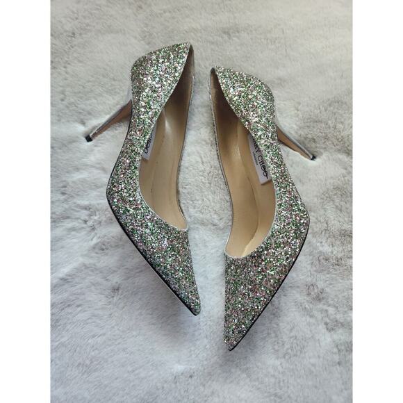 NWD JIMMY CHOO ROMY 85 Pumps Glitter Size EU 38 Green Silver - Picture 5 of 11